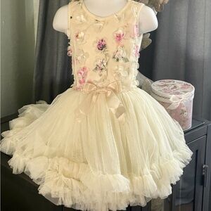 Flower Girl Dress Baby Princess Cream pink floral dress with ruffles Tutu Dress
